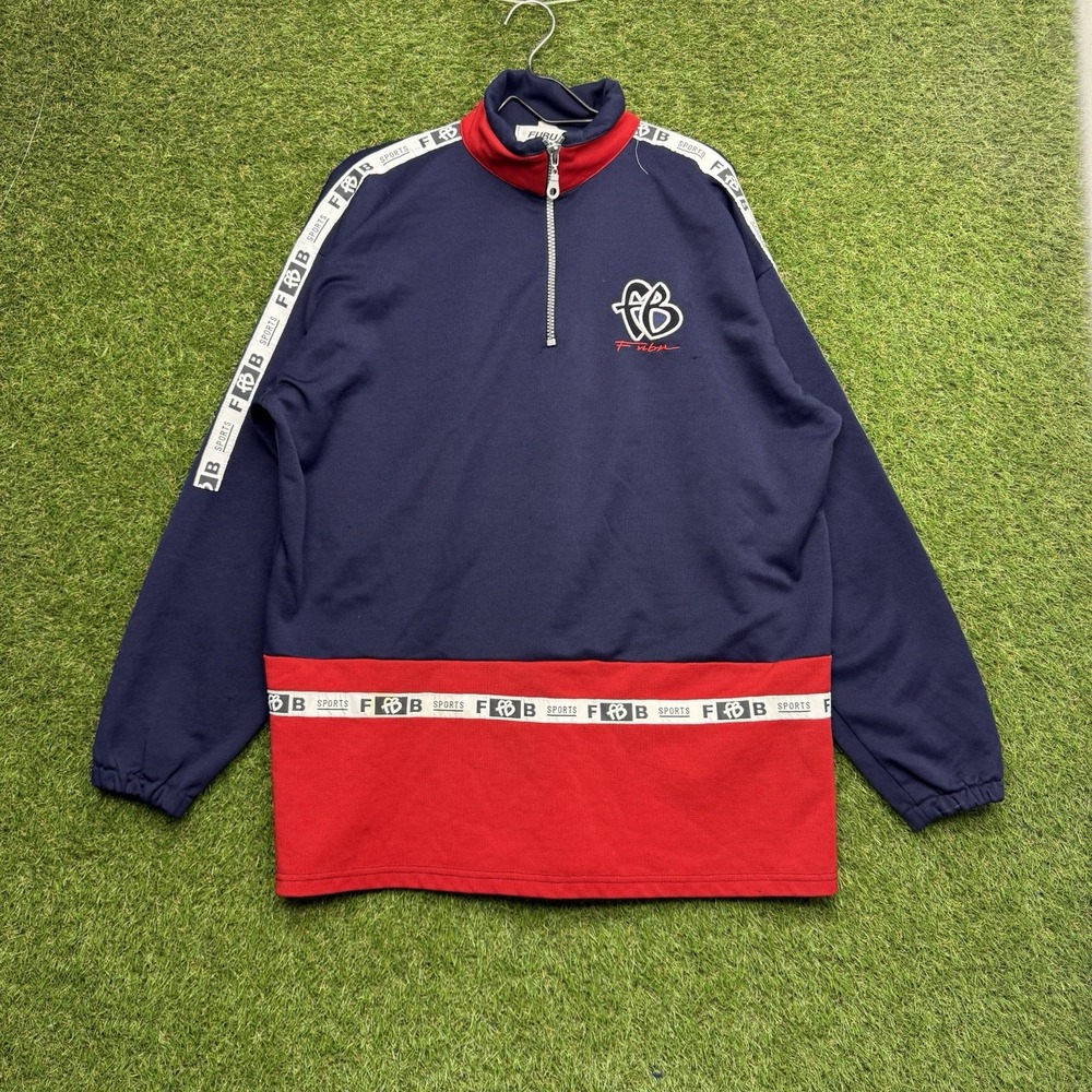 FUBU Collection Jscket Mens XL 1/4 Zip Fleece Blue Red Spellout Y2K Hip Hop